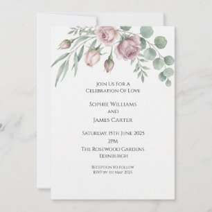 Dusty Pink Rose & Eucalyptus Invitation