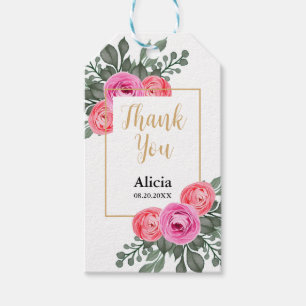 Dusty Pink Rose Flora Greenery Gold Thank You Gift Tags