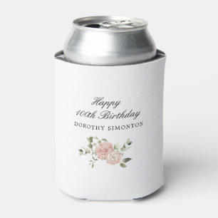 Dusty Pink Rose Floral 100th Birthday Can Cooler
