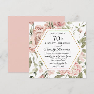 Dusty Pink Rose Floral 70th Birthday Invitation