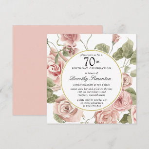 Dusty Pink Rose Floral 70th Birthday Invitation