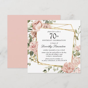 Dusty Pink Rose Floral 70th Birthday Invitation