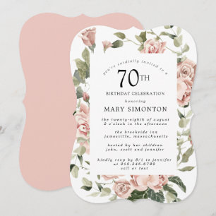 Dusty Pink Rose Floral 70th Birthday Party Invitat Invitation
