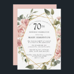 Dusty Pink Rose Floral 70th Birthday Party Invitation<br><div class="desc">Pretty dusty pink roses create a modern floral border on this 70th birthday party invitation.</div>