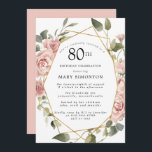Dusty Pink Rose Floral 80th Birthday Party Invitation<br><div class="desc">Pretty dusty pink roses create a modern floral border on this 80th birthday party invitation.</div>