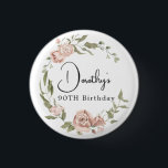 Dusty Pink Rose Floral 90th Birthday<br><div class="desc">Soft dusty pink roses create a beautiful rustic floral wreath. The woman's name and 90th birthday follow. This button is part of the Dusty Pink Rose collection. It contains many DIY templates that let you quickly create invitations and party supplies.</div>