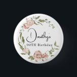 Dusty Pink Rose Floral 90th Birthday 3 Cm Round Badge<br><div class="desc">Soft dusty pink roses create a beautiful rustic floral wreath. The woman's name and 90th birthday follow. This button is part of the Dusty Pink Rose collection. It contains many DIY templates that let you quickly create invitations and party supplies.</div>