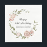 Dusty Pink Rose Floral 90th Birthday  Napkin<br><div class="desc">Add a special touch to your table decor with this perfect elegant design for a 90th birthday party napkin. Happy Birthday is written in a formal script. The birthday celebrant's name is below in a traditional font. An open and airy modern pink rose wreath surrounds the text. Simple elegance for...</div>