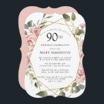 Dusty Pink Rose Floral 90th Birthday Party Invitation<br><div class="desc">Pretty dusty pink roses create a modern floral border on this 90th birthday party invitation.</div>