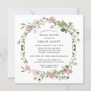 Dusty Pink Rose Floral Botanical Bridal Shower Invitation