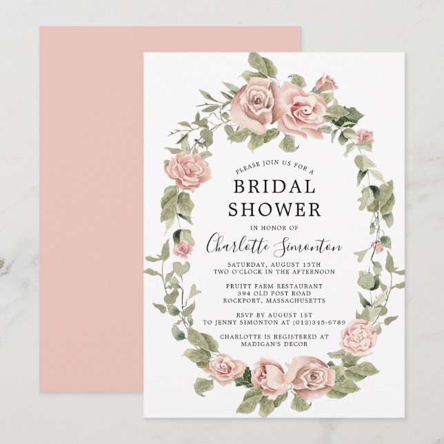 Dusty Pink Rose Floral Bridal Shower Invitation (Front/Back)