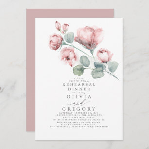 Dusty Pink Rose Floral Elegant Rehearsal Dinner Invitation