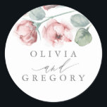 Dusty Pink Rose Floral Elegant Wedding Classic Round Sticker<br><div class="desc">Dusty pink flowers wedding stickers</div>