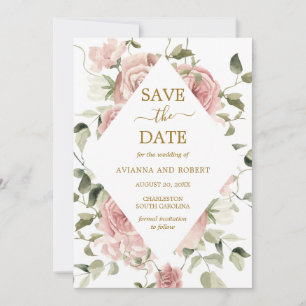Dusty Pink Rose Floral Photo  Save The Date