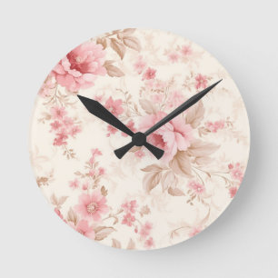 Dusty Pink Rose Floral Round Clock