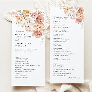Dusty Pink Rose Floral Wedding Ceremony Programme
