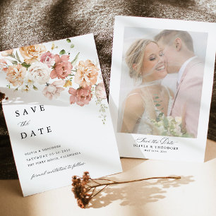Dusty Pink Rose Floral Wedding Photo Back Save The Date