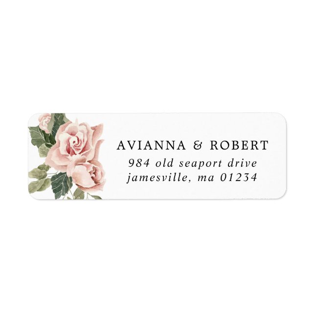Dusty Pink Rose Floral Wedding Return Address (Front)