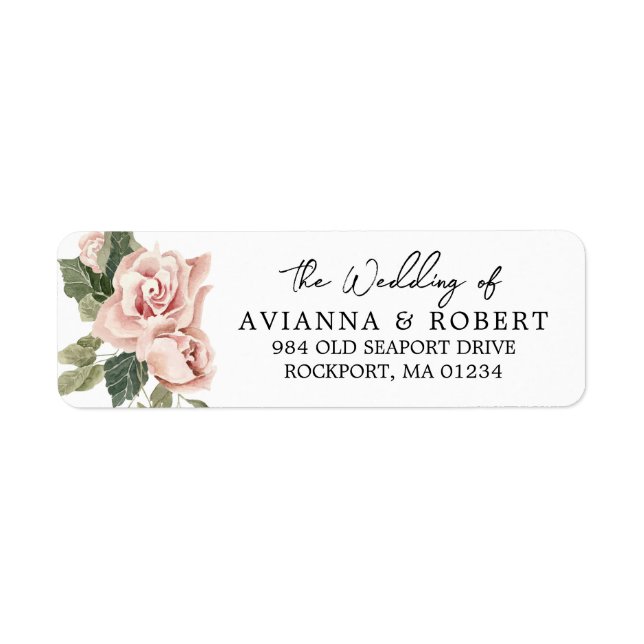 Dusty Pink Rose Floral Wedding Return Address Labe (Front)