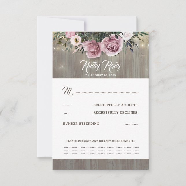 Dusty Pink Rose Floral Wedding RSVP (Front)