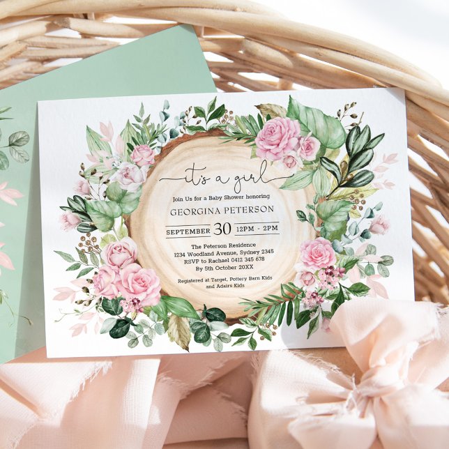 Dusty Pink Rose Garden Botanical Girl Baby Shower  Invitation (Creator Uploaded)