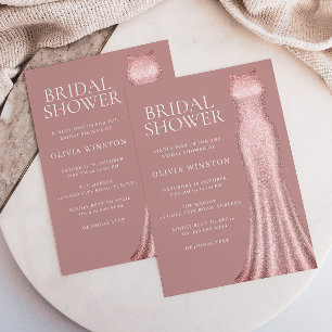 Dusty Pink & Rose Gold Dress Bridal Shower Invitation