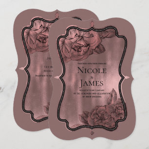 Dusty Pink Rose Gold Elegant Glam Floral Wedding Invitation