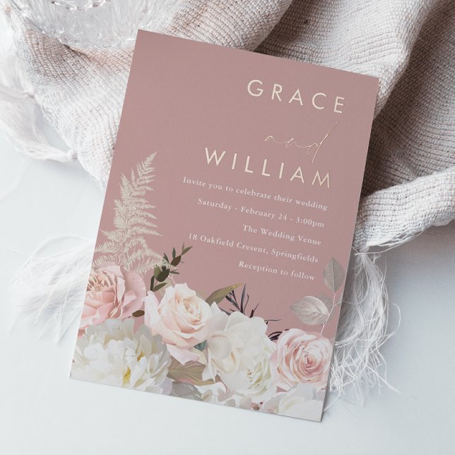 Dusty Pink Rose Gold Foil Modern Floral Wedding (Creator Uploaded)
