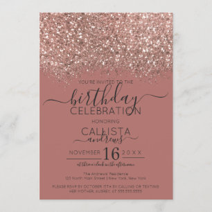 Dusty Pink Rose Gold Glitter Confetti Birthday Invitation