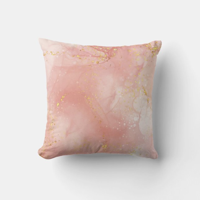 Dusty Pink Rose Gold Leaf & Watercolor Girly  Cushion (Front)