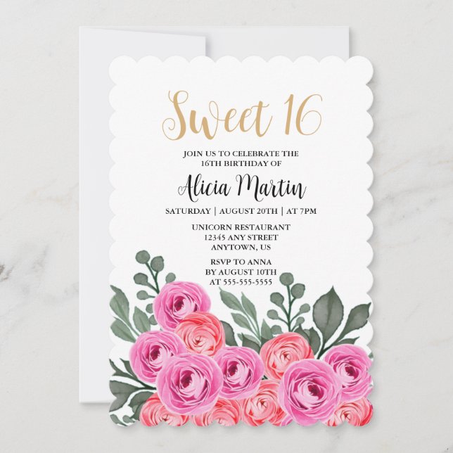 Dusty Pink Rose Gold Sweet 16 Birthday Invitation (Front)