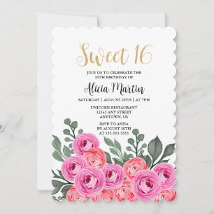 Dusty Pink Rose Gold Sweet 16 Birthday Invitation
