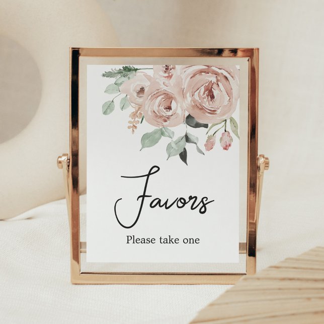 Dusty Pink Rose It's a Girl Baby Shower Favours Poster (It's a Girl Dusty Pink Rose Baby Shower Favors Sign)