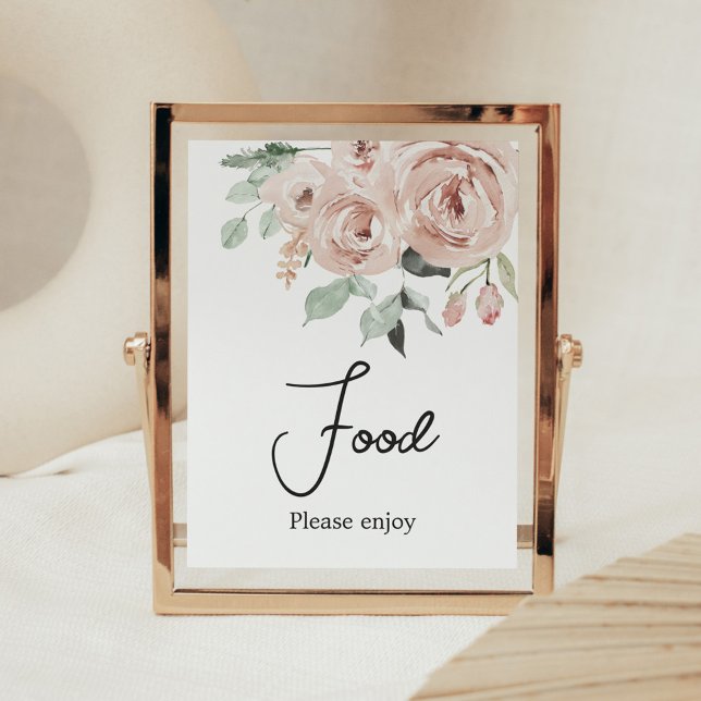 Dusty Pink Rose It's a Girl Baby Shower Food Poster (It's a Girl Dusty Pink Rose Baby Shower Food Sign)
