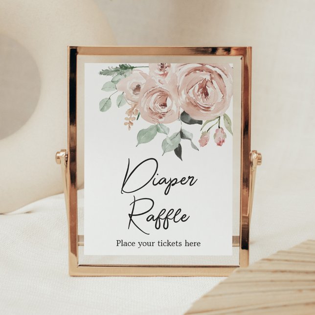 Dusty Pink Rose It's a Girl Diaper Raffle Poster (It's a Girl Dusty Pink Rose Baby Shower Diaper Raffle Sign)