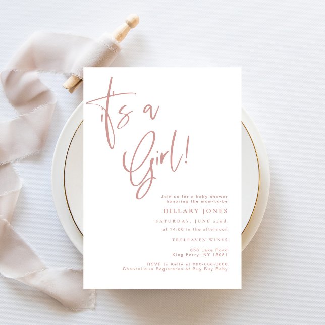 Dusty Pink/ Rose It's a girl heart Baby Shower Invitation (Creator Uploaded)