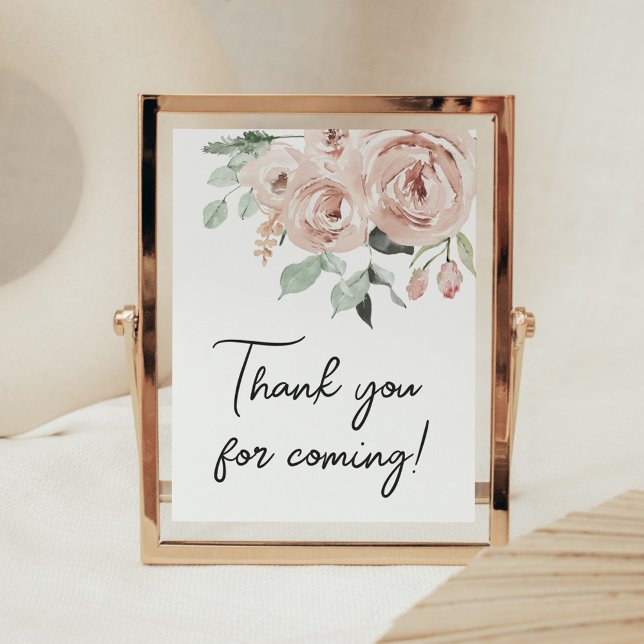Dusty Pink Rose It's a Girl Thank you for Coming Poster (It's a Girl Dusty Pink Rose Baby Shower Thank you for Coming Sign)
