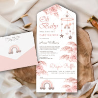 Dusty Pink Rose Pampas Boho Rainbow Baby Shower