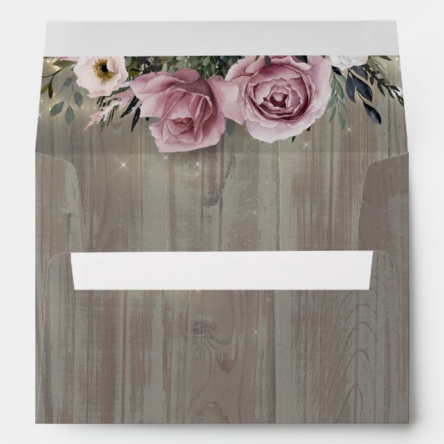 Dusty Pink Rose Rustic Country Wood Envelope (Back (Bottom))