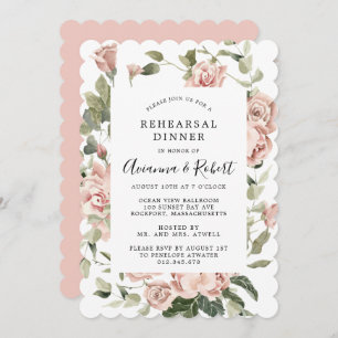 Dusty Pink Rose Rustic Floral Rehearsal Dinner Inv Invitation