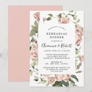 Dusty Pink Rose Rustic Floral Rehearsal Dinner Invitation