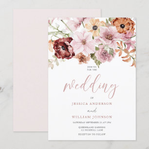 Dusty Pink Rose Watercolor Florals Wedding Invitation