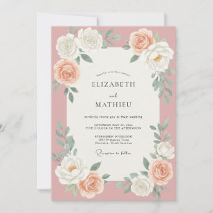 Dusty Pink Rose Wedding Invitation