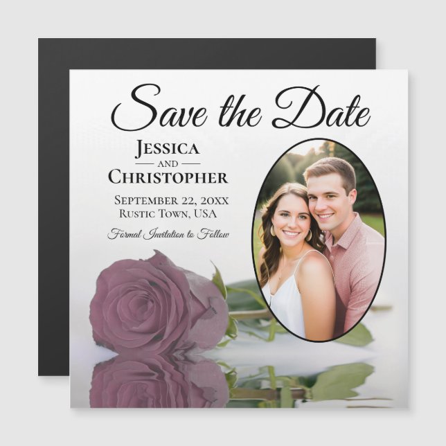Dusty Pink Rose Wedding Save The Date Photo Magnet (Front/Back)