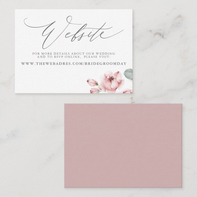 Dusty Pink Rose Wedding Website Card (Front/Back)