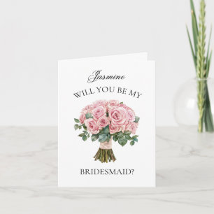 Dusty Pink Roses Bouquet Bridesmaid Proposal Invitation