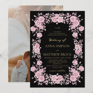 Dusty Pink Roses Elegant Floral Frame Wedding  Invitation