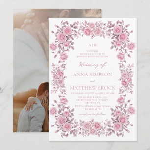 Dusty Pink Roses Elegant Floral Wedding Invitation