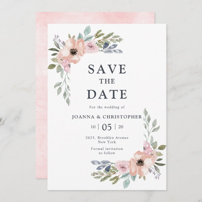 Dusty Pink Roses Midsummer Floral Save the Date Invitation (Front/Back)