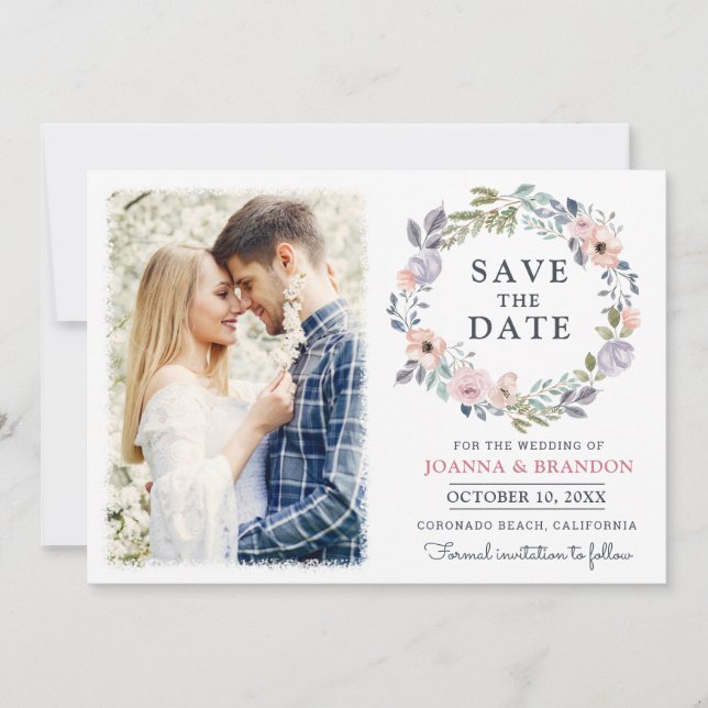 Dusty Pink Roses Midsummer Floral Save the Date Invitation (Front)